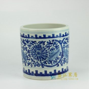 RYWD15 青花花卉图纹笔筒 文具用品    尺寸： 肚径  20.5厘米   高  20.8厘米