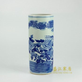 RYWD14 青花富贵花开图纹冒筒 箭筒 工艺装饰摆件    尺寸：  肚径   12厘米  高  27.5厘米