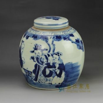 RZGC01-D 青花风景人物图瓷罐 盖罐 储物罐    尺寸：口径  9.8厘米   肚径  22.6厘米 高   22.8厘米