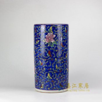 RZCX01-B 蓝底粉彩箭筒  直筒