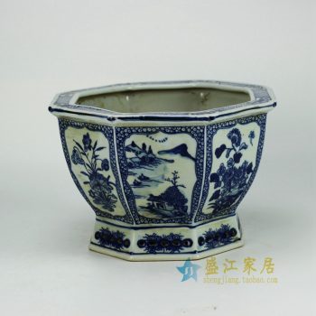 RYSZ01-OLD青花八方 开窗开光 仿古花盆