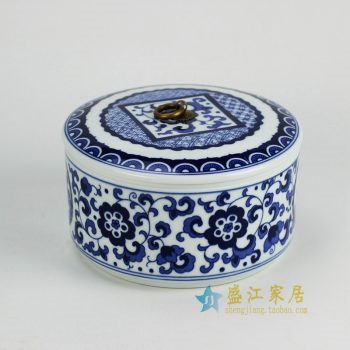 RYSN19手绘青花缠枝茶叶罐 储物罐 普洱茶饼 盖罐