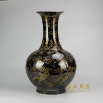 RYRJ13乌金釉龙纹赏瓶 瓷器花瓶