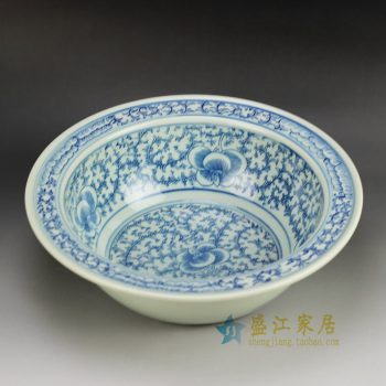RYVM23_景德镇陶瓷 手绘青花 缠枝花盆