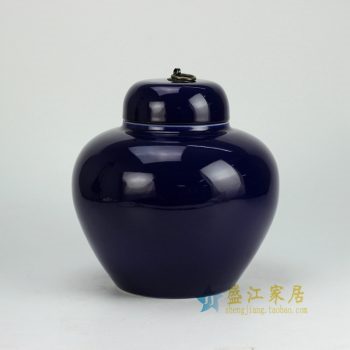 RYKB123-D_景德镇陶瓷 颜色釉 祭蓝色 苹果罐 矮罐 储物罐