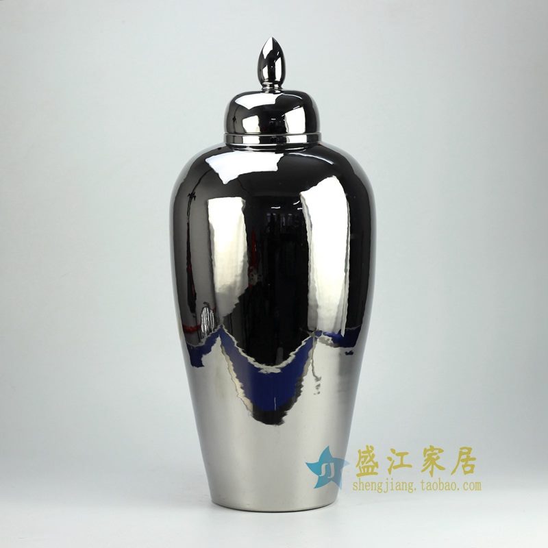 盛江陶瓷 颜色釉 银色 盖罐 储物罐