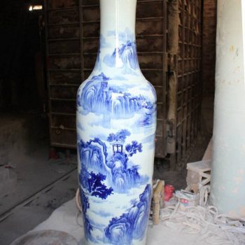 RYFJ10_景德镇陶瓷 手绘青花山水 落地大花瓶