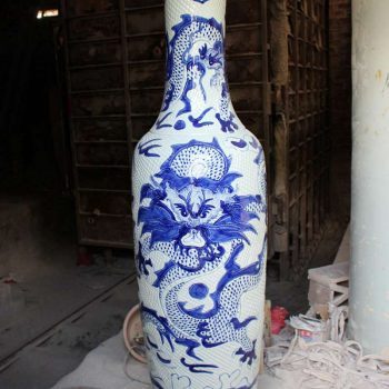 RYFJ08_景德镇陶瓷 手绘青花  龙纹落地大花瓶