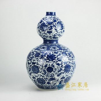 RZGM01 景德镇盛江陶瓷青花缠枝串之莲葫芦花盆 瓷器