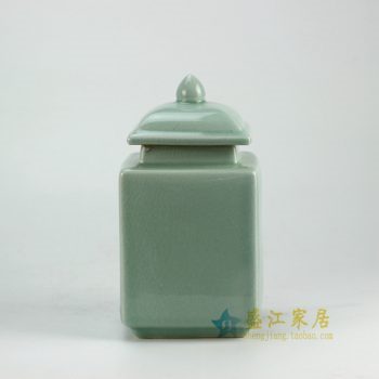 RYNQ176-B_景德镇陶瓷 颜色釉 影青 四方陶瓷罐 茶叶罐 盖罐