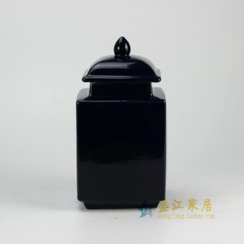 RYNQ176-A_景德镇陶瓷  颜色釉 黑色 四方陶瓷罐 茶叶罐 盖罐