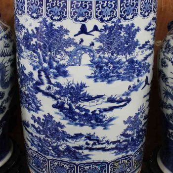 RYOM27_景德镇陶瓷 手绘青花缠枝 山水箭筒 伞筒