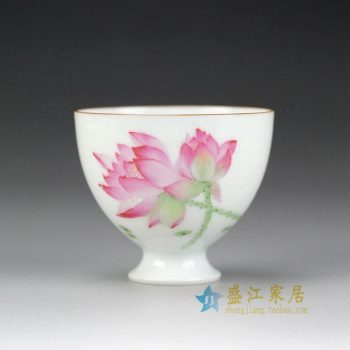 RYOK84 手绘新彩 荷花 功夫茶杯