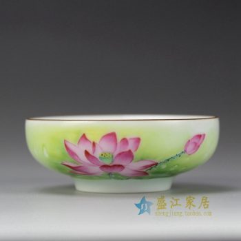 RYOK83_景德镇陶瓷 手绘粉彩 荷花描金边 单杯 茶具