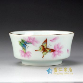 RYOK82_景德镇陶瓷 手绘粉彩蝴蝶 单杯 茶具
