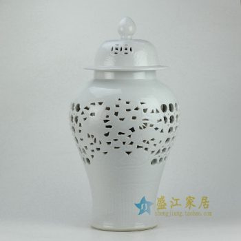 RYNQ18_景德镇陶瓷 手工 镂空雕刻白色将军罐 储物罐