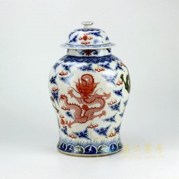 5155-RZHE01      景德镇 龙 釉里红将军罐花瓶 艺术摆件品