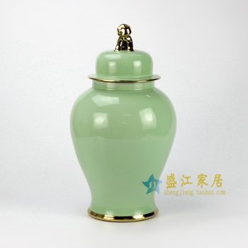 RYKB115-D 金边豆绿将军罐 盖罐