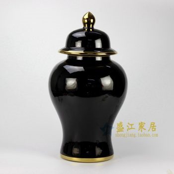 RYRJ14-C　单色釉加金边黑色将军罐