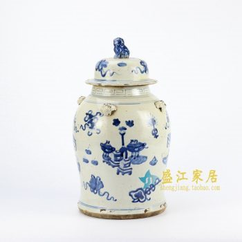 RZEY12-D 青花手绘仿古将军罐