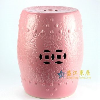 RYKB137-A  单色釉 影清雕刻荷花纹圆面 鼓凳
