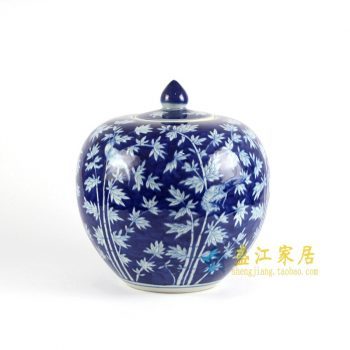 RYLU68-D手绘青花储物罐　苹果罐　