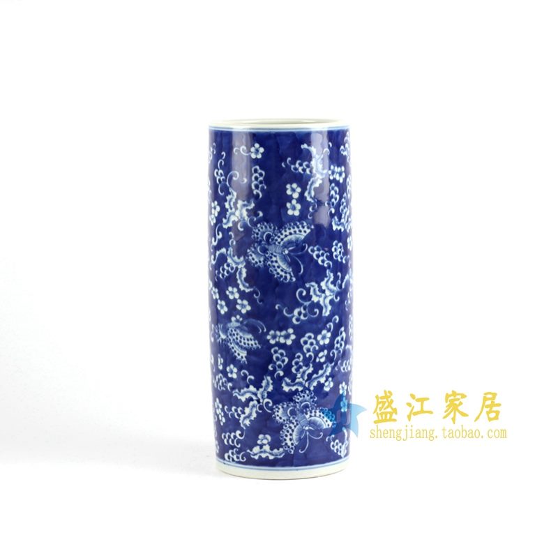 景德镇 青花手绘花鸟花插 艺术摆件品