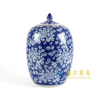 RYLU71-A青花手绘牡丹冬瓜坛盖罐