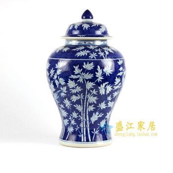 RYLU77-B　青花手绘竹子将军罐