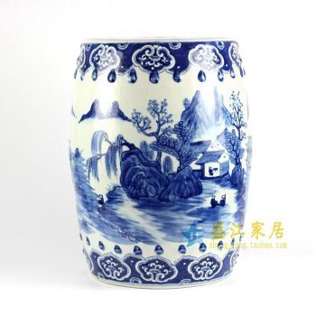 RYLU78　青花手绘山水凳子　
