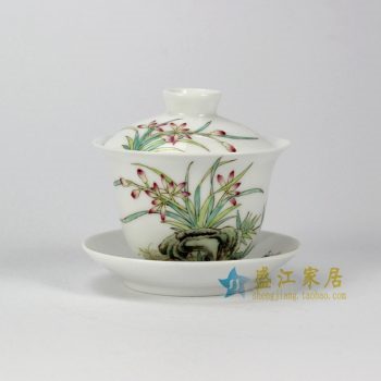 RYNY24-A　手绘粉彩兰花盖碗