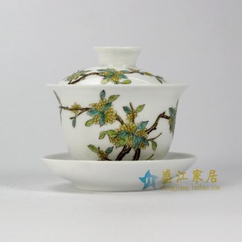 RYNY24-B 手绘粉彩桂花盖碗