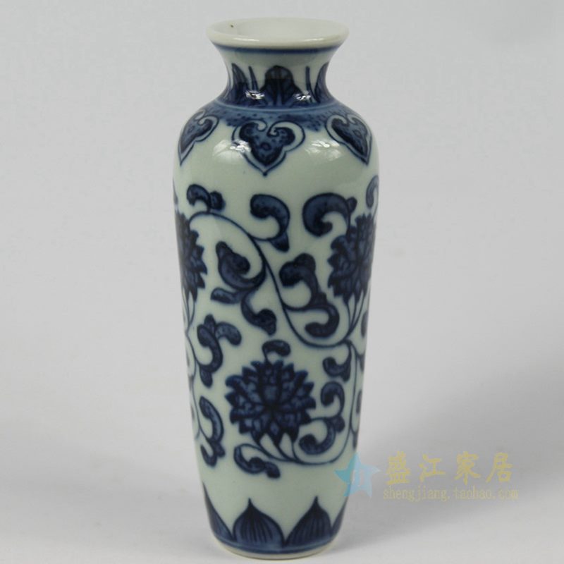 景德镇 青花瓷 缠枝莲花瓶 艺术摆件品