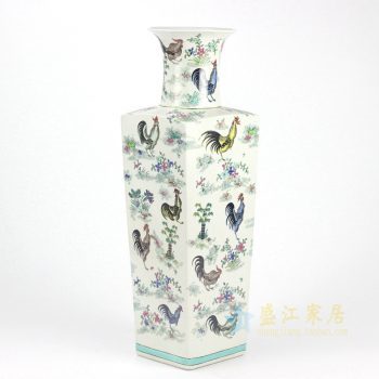 RYYQ02手绘四方花瓶　画鸡