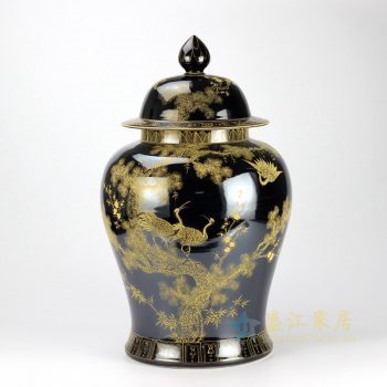 RYLW15 乌金釉仙鹤将军罐