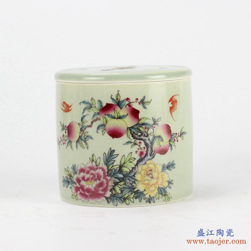 粉彩 寿桃 蟋蟀罐