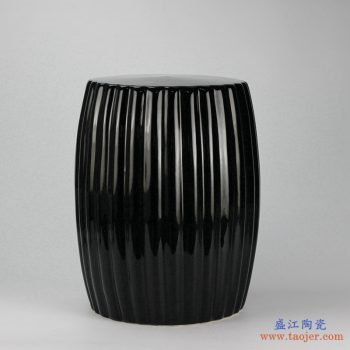 RYIR114-A 亚光黑 条纹状 陶瓷凳子 瓷墩 凉墩