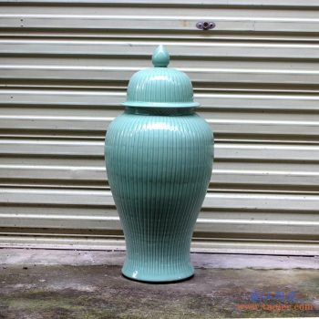 RYKB140-C_9045   景德镇  颜色釉  深蓝色  条纹将军罐   艺术花瓶   摆件品