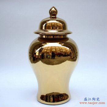 RYKB140-E   景德镇 镀金 黄金色   颜色釉  将军罐  艺术花瓶