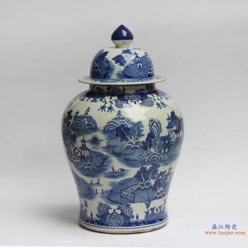 RYLU90   景德镇  青花瓷 仿古 山水将军罐  艺术花瓶