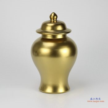 RYNQ187  景德镇 镀金 黄金色 陶瓷花瓶 花插 艺术花瓶 将军罐 摆件品