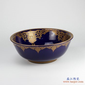 RYXW-YL-DZ-07   高温 颜色釉 祭蓝金花卉 手工艺术卫浴浴室台盆洗手盆洗脸盆台上盆