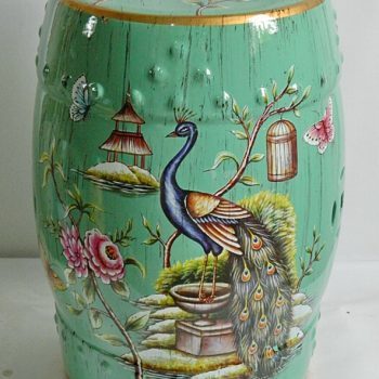 RYYL-Y003-3   景德镇 热销 孔雀花鸟 绿色 中式客厅书房卧室陶瓷鼓凳换鞋凳鼓凳装饰摆件