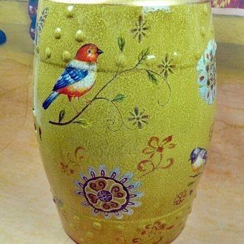 RYYL-Y013   景德镇 手绘花鸟 绿色 陶瓷鼓凳换鞋凳花架家居工艺绣墩装饰摆件