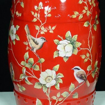 RYYL-Y019-2    景德镇 手绘花鸟 红釉 中国红 陶瓷鼓凳换鞋凳花架家居工艺绣墩装饰摆件