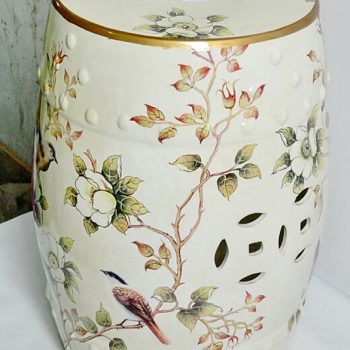 RYYL-Y019-3   景德镇 手绘花鸟乳黄陶瓷鼓凳换鞋凳花架家居工艺绣墩装饰摆件