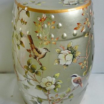 RYYL-Y019     景德镇 手绘花鸟 铜银色 陶瓷鼓凳换鞋凳花架家居工艺绣墩装饰摆件