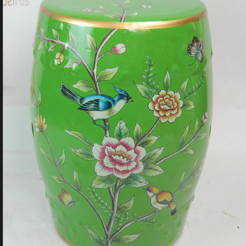 RYYL-Y028-2   景德镇 颜色釉 花鸟绿色陶瓷鼓凳中式客厅书房卧室陶瓷凳换鞋凳鼓凳装饰摆