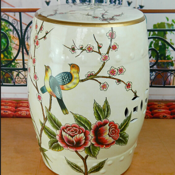 RYYL-Y034-1    景德镇   手绘花鸟乳黄陶瓷鼓凳中式客厅书房卧室陶瓷凳换鞋凳鼓凳装饰摆件