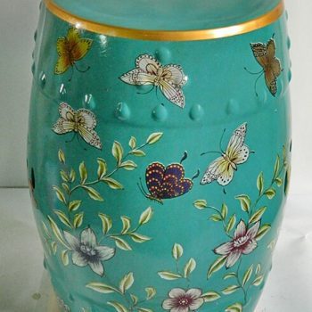 RYYL-Y056   景德镇 深绿蝴蝶欧式陶瓷鼓凳 换鞋凳 陶瓷工艺品家居实用摆件休闲凳子茶边几
